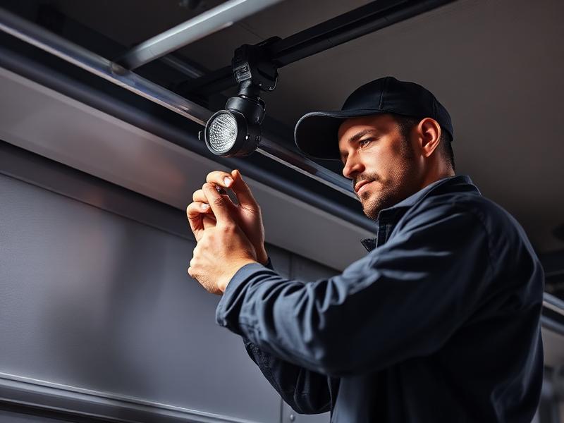 Professional garage door technician performing emergency repair service